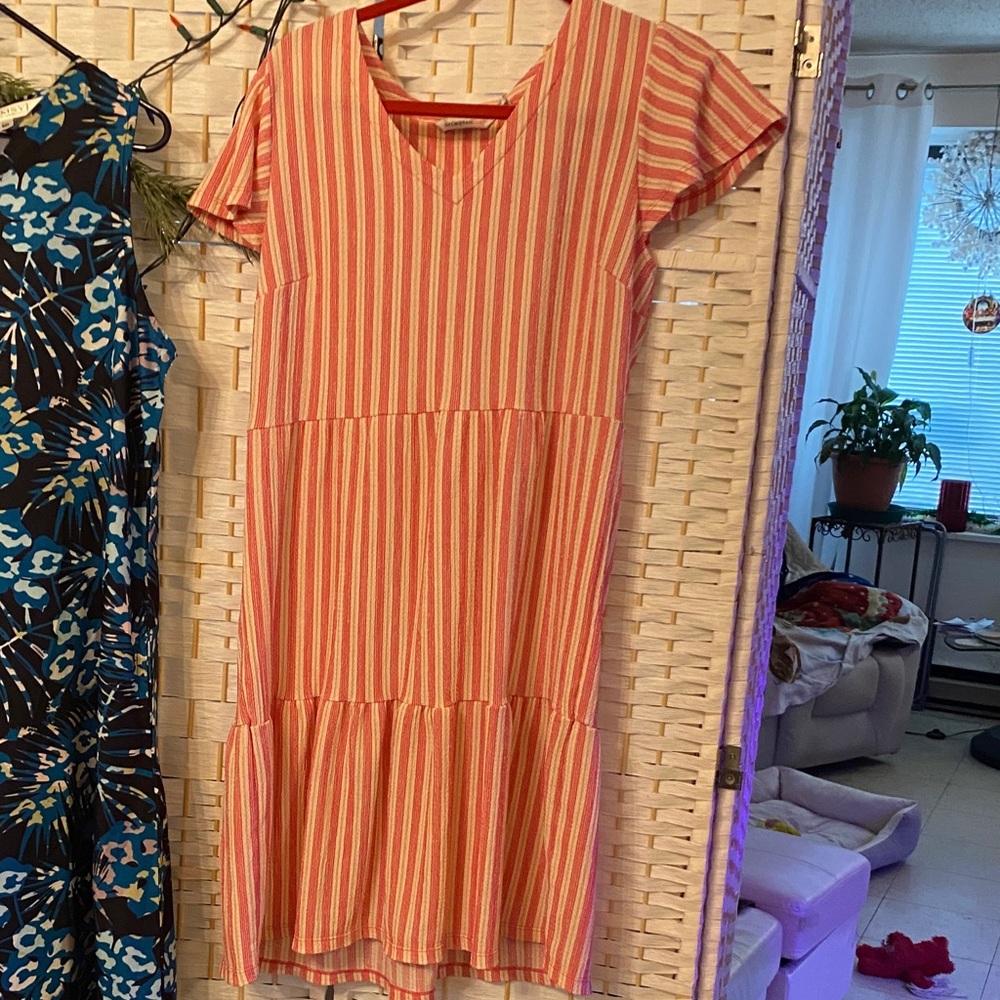 Isaac Mizrahi Coral Striped Midi Dress